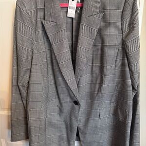 Lane Bryant Gray Suit Jacket with Notched Lapel and Plaid Pattern